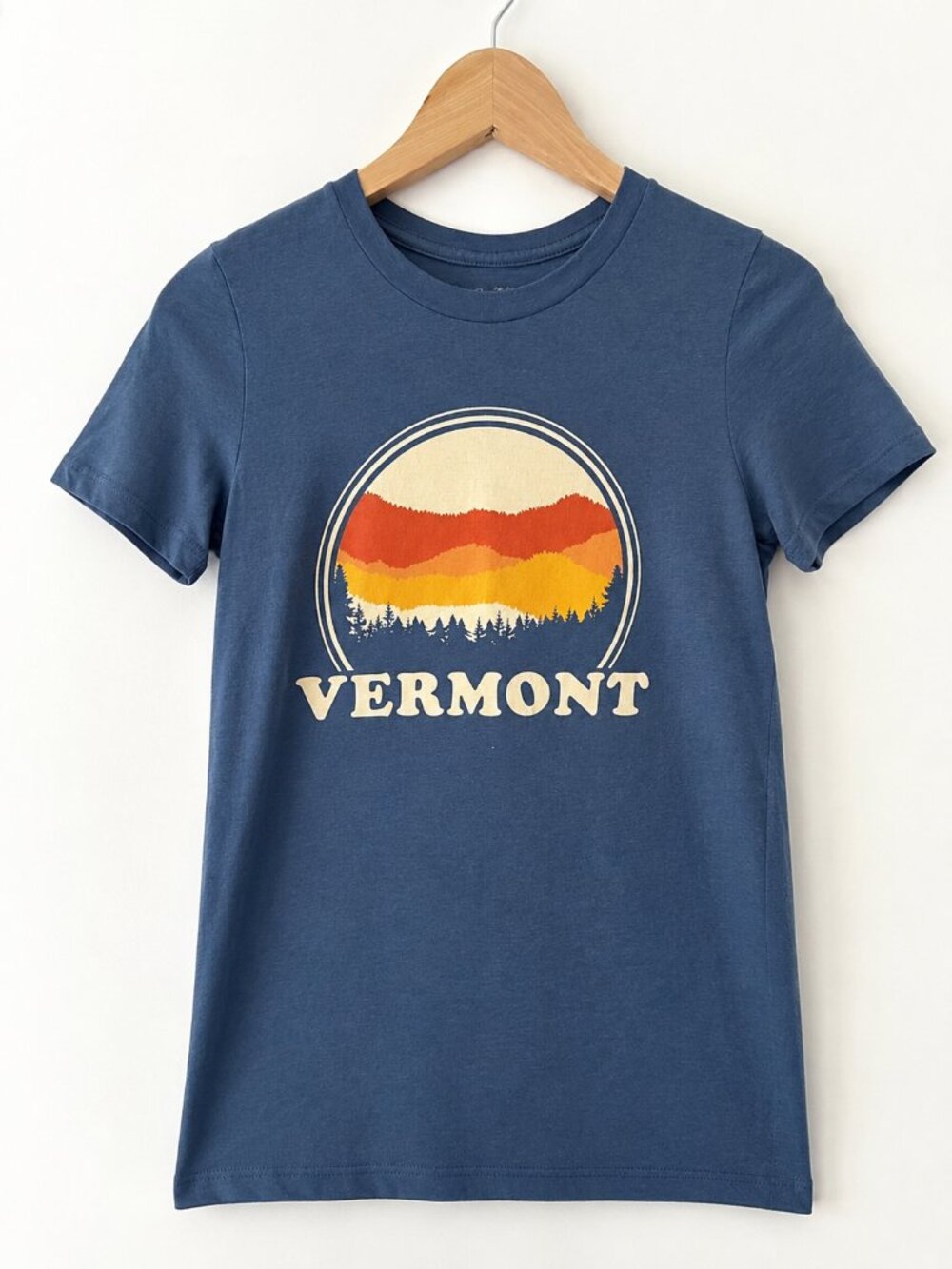 The Vermont Flannel Co. Graphic Tee | Soft Blue Retro Mountain T-Shirt | Size XS